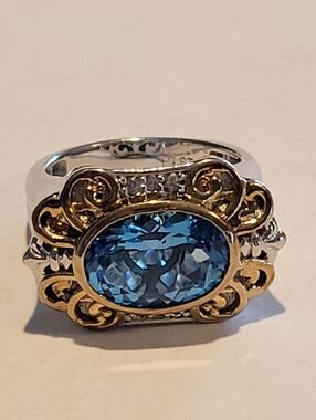 Gorges 925 Sterling Silver,Blue Topaz, and  Gold Statement Ring